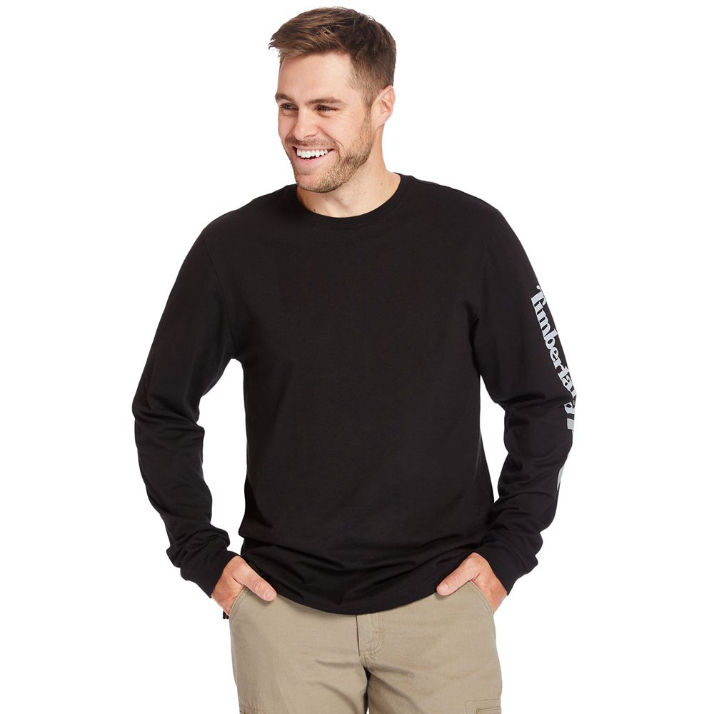 Timberland Mens T-Shirts PRO® Big & Tall Base Plate Long-Sleeve Wicking - Black - India TD3094728